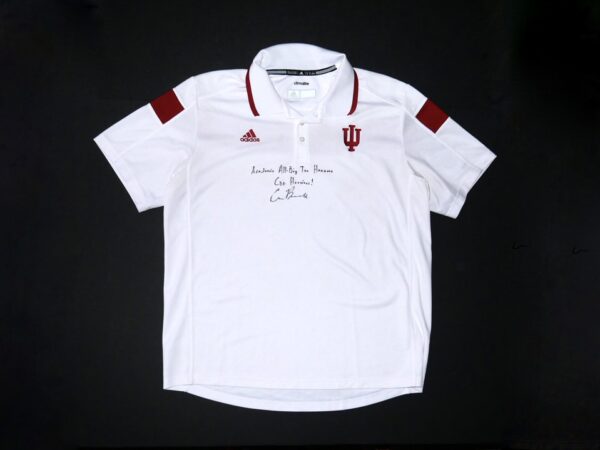 Cade Bunnell Team Issued & Signed Official White & Crimson Indiana Hoosiers Adidas Climalite Polo XL Shirt