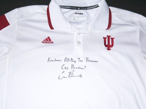 Cade Bunnell Team Issued & Signed Official White & Crimson Indiana Hoosiers Adidas Climalite Polo XL Shirt