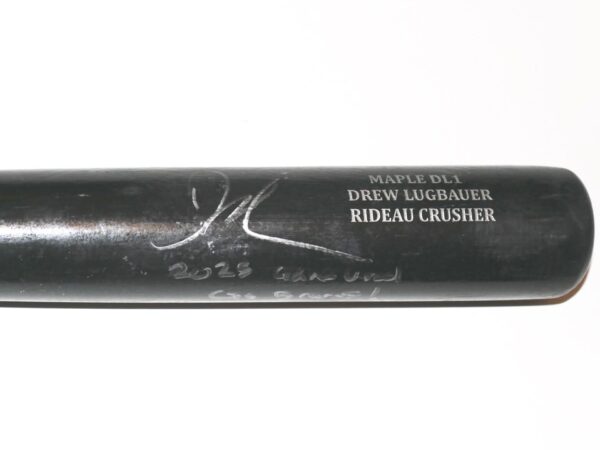 Drew Lugbauer 2023 Atlanta Braves Game Used & Signed SAM Rideau Crusher Maple DL1 Baseball Bat - Missing Huge Piece!