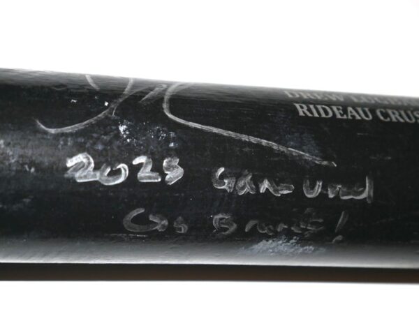 Drew Lugbauer 2023 Atlanta Braves Game Used & Signed SAM Rideau Crusher Maple DL1 Baseball Bat - Missing Huge Piece!