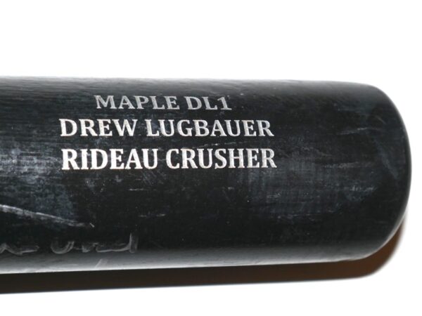 Drew Lugbauer 2023 Atlanta Braves Game Used & Signed SAM Rideau Crusher Maple DL1 Baseball Bat - Missing Huge Piece!