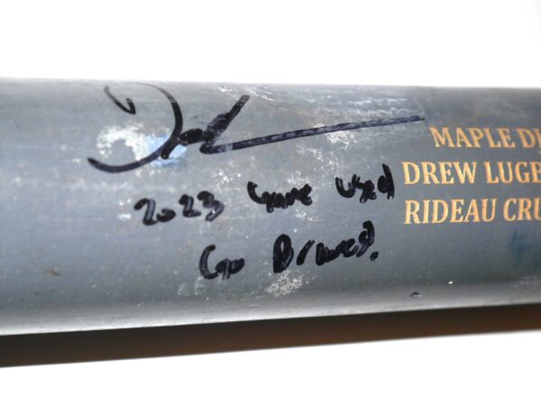 Drew Lugbauer 2023 Atlanta Braves Game Used & Signed SAM Rideau Crusher Maple KB1 Baseball Bat - CRACKED