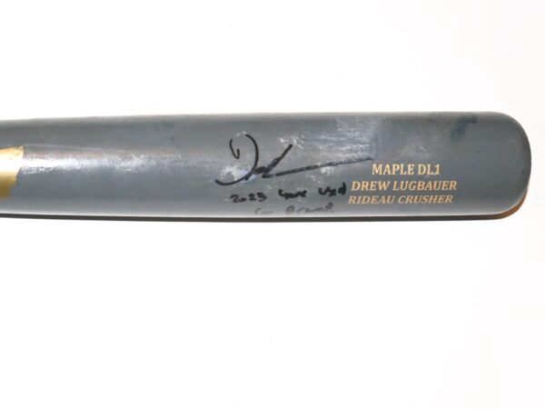 Drew Lugbauer 2023 Atlanta Braves Game Used & Signed SAM Rideau Crusher Maple KB1 Baseball Bat - CRACKED