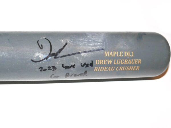 Drew Lugbauer 2023 Atlanta Braves Game Used & Signed SAM Rideau Crusher Maple KB1 Baseball Bat - CRACKED