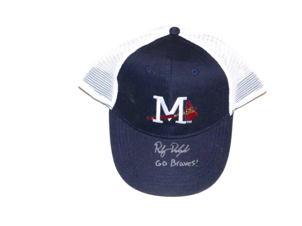 Riley Delgado Team Issued & Signed Mississippi Braves Trucker Cap - Presented by Huey Magoo's Chicken Tenders!