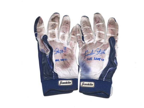 Landon Stephens 2022 Rome Braves Game Worn & Signed Blue & Gray Franklin Batting Gloves