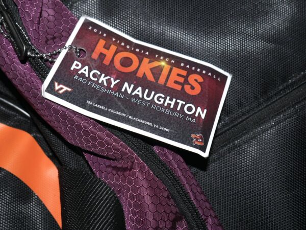 Packy Naughton Virginia Tech Hokies Team Issued and Signed Easton Wheeled Baseball Bag - Used for Road Trips With Player ID Card!