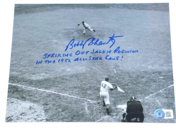 Bobby Shantz Kansas City Athletics Signed & Inscribed 8 x 10 Custom Framed Photo – Striking Out Jackie Robinson in the 1952 All Star Game!