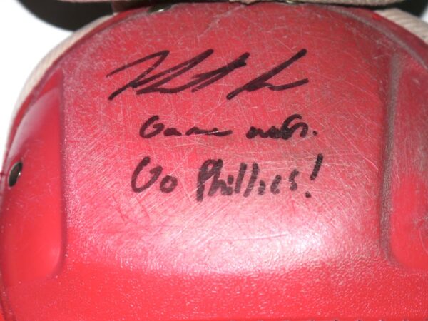 Herbert Iser 2022 Reading Fightin Phils Game Worn & Signed Go Phillies! Red Nike Vapor Catcher's Leg Guards