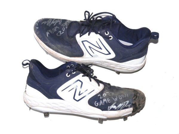 Indigo Diaz 2023 Hudson Valley Renegades Game Worn & Signed Blue & White New Balance Baseball Cleats