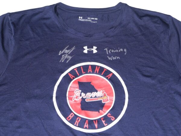 Indigo Diaz Training Worn & Signed Official Blue Atlanta Braves #22 Under Armour Heatgear XXL Shirt