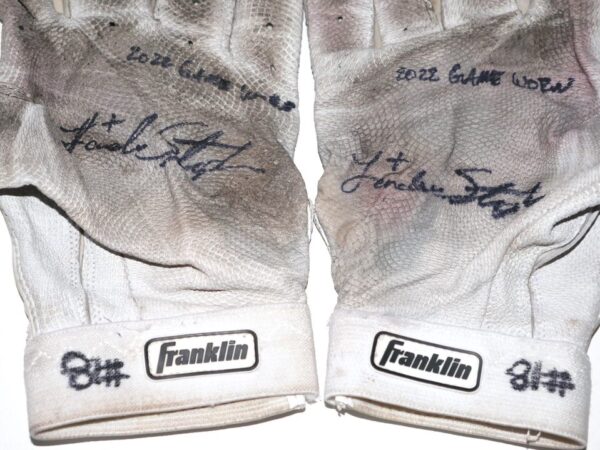 Landon Stephens 2022 Rome Braves Game Worn & Signed White & Gray Franklin Batting Gloves