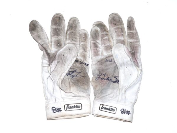 Landon Stephens 2022 Rome Braves Game Worn & Signed White & Gray Franklin Batting Gloves