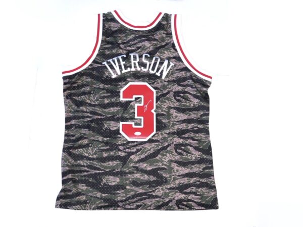 Allen Iverson Signed Official Camo Philadelphia 76ers 1996-97 Mitchell & Ness HWC Swingman Jersey JSA