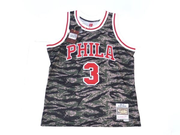 Allen Iverson Signed Official Camo Philadelphia 76ers 1996-97 Mitchell & Ness HWC Swingman Jersey JSA