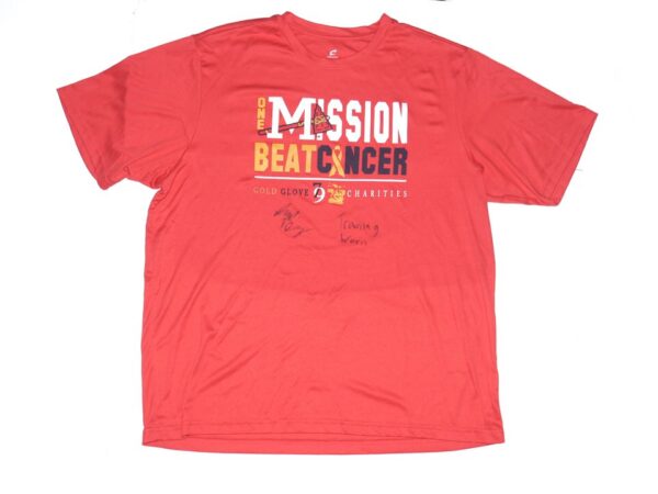 Indigo Diaz Training Worn & Signed Mississippi Braves One Mission Beat Cancer Champro 2XL Shirt