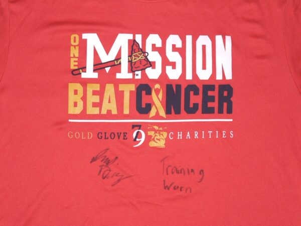 Indigo Diaz Training Worn & Signed Mississippi Braves One Mission Beat Cancer Champro 2XL Shirt