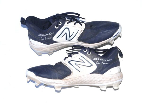 Landon Stephens 2023 Mississippi Braves Game Worn & Signed Blue & White New Balance Baseball Cleats