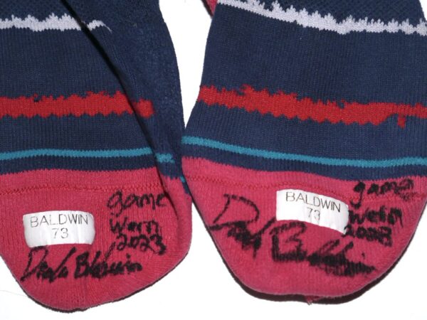 Drake Baldwin 2023 Game Worn & Signed Official Atlanta Braves #73 Stance MLB Socks