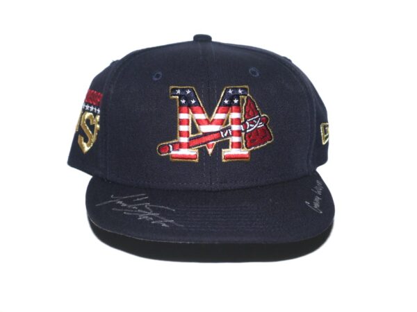 Landon Stephens 2023 Game Worn & Signed Official Mississippi Braves July 4th New Era 59FIFTY Fitted Hat