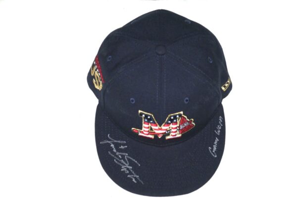 Landon Stephens 2023 Game Worn & Signed Official Mississippi Braves July 4th New Era 59FIFTY Fitted Hat