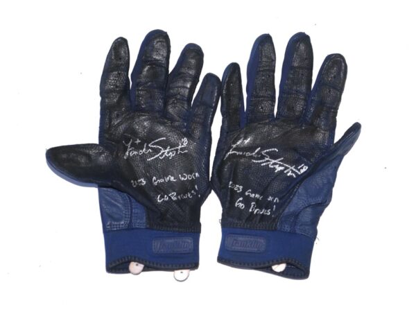 Landon Stephens 2023 Mississippi Braves Game Worn & Signed Blue & Black Franklin Batting Gloves