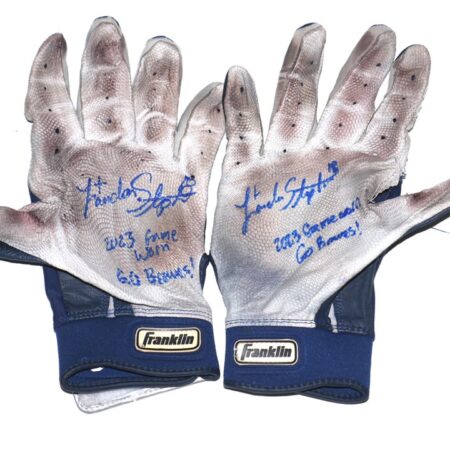 Landon Stephens 2023 Mississippi Braves Game Worn & Signed Franklin Batting Gloves