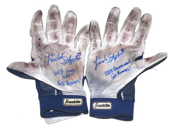 Landon Stephens 2023 Mississippi Braves Game Worn & Signed Franklin Batting Gloves