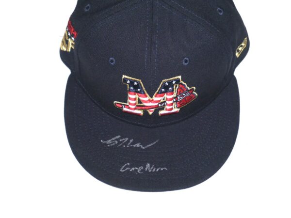 Luke Waddell 2023 Game Worn & Signed Official Mississippi Braves July 4th New Era 59FIFTY Fitted Hat