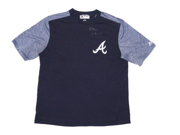 Luke Waddell Team Issued & Signed Official Atlanta Braves Majestic Therma Base Pullover Sweatshirt