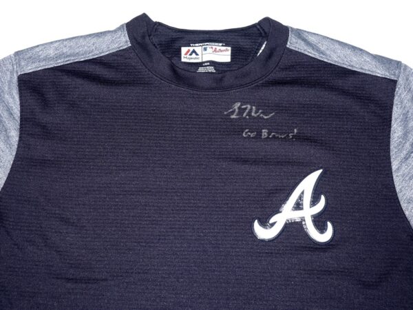 Luke Waddell Team Issued & Signed Official Atlanta Braves Majestic Therma Base Pullover Sweatshirt