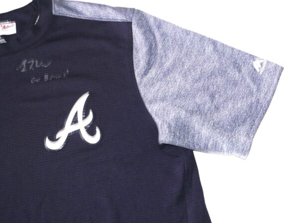 Luke Waddell Team Issued & Signed Official Atlanta Braves Majestic Therma Base Pullover Sweatshirt