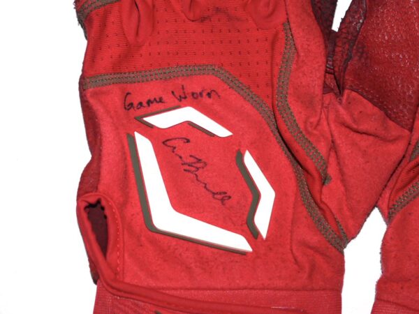 Cade Bunnell 2023 Mississippi Braves Game Worn & Signed Red EvoShield Batting Gloves