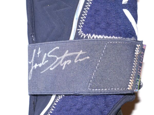 Landon Stephens 2023 Mississippi Braves Game Used & Signed Blue EvoShield Leg Guard