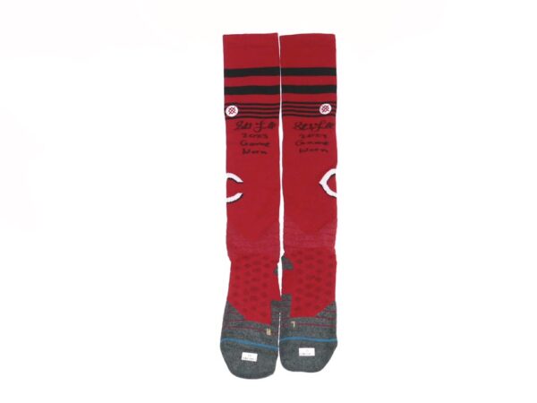 Stuart Fairchild 2023 Game Worn & Signed Official Cincinnati Reds Stance "FAIRCHILD 57" MLB Socks