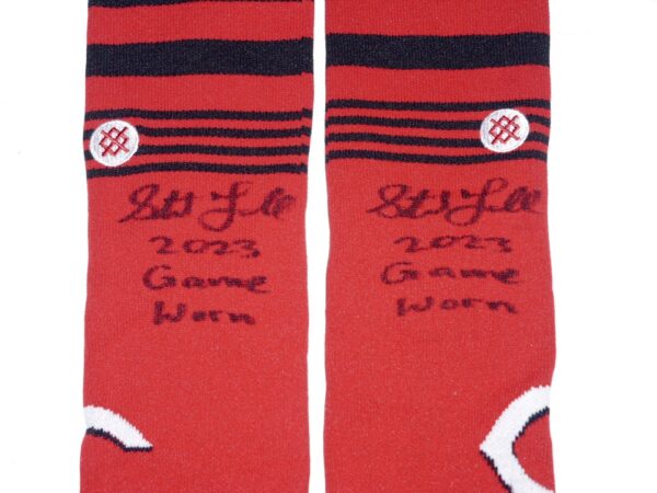 Stuart Fairchild 2023 Game Worn & Signed Official Cincinnati Reds Stance "FAIRCHILD 57" MLB Socks