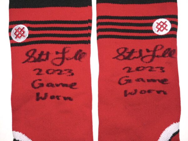 Stuart Fairchild 2023 Game Worn & Signed Official Cincinnati Reds Stance "FAIRCHILD 57" MLB Socks