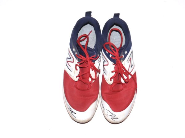 David McCabe 2023 Rome Braves Game Worn & Signed Red, White & Blue New Balance Baseball Cleats