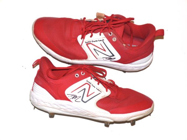 David McCabe 2023 Rome Braves Game Worn & Signed Red & White New Balance Baseball Cleats