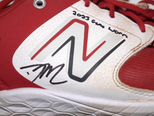 David McCabe 2023 Rome Braves Game Worn & Signed Red & White New Balance Baseball Cleats