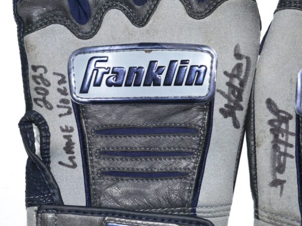 Javier Valdes 2023 Mississippi Braves Game Worn & Signed Gray & Blue Franklin Batting Gloves