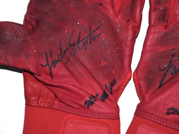 Landon Stephens 2023 Mississippi Braves Game Worn & Signed Red Franklin Batting Gloves