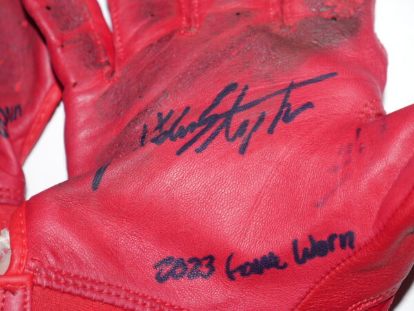 Landon Stephens 2023 Mississippi Braves Game Worn & Signed Red Franklin Batting Gloves