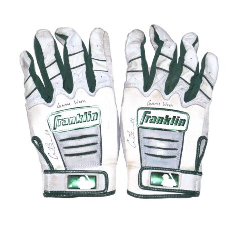 Cade Bunnell 2023 Mississippi Braves Game Worn & Signed White & Green Franklin Batting Gloves