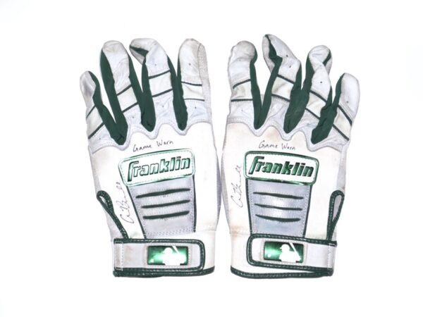 Cade Bunnell 2023 Mississippi Braves Game Worn & Signed White & Green Franklin Batting Gloves