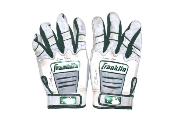 Cade Bunnell 2023 Mississippi Braves Game Worn & Signed White & Green Franklin Batting Gloves