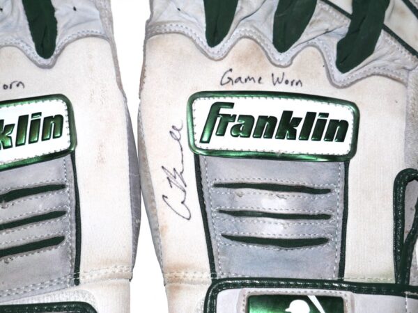 Cade Bunnell 2023 Mississippi Braves Game Worn & Signed White & Green Franklin Batting Gloves