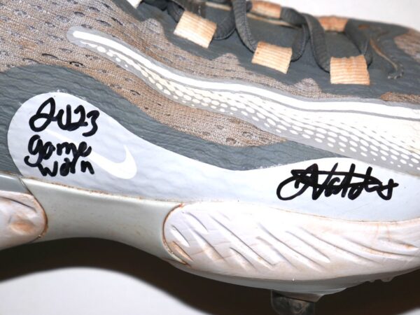 Javier Valdes 2023 Mississippi Braves Game Worn & Signed Gray & White Nike React Baseball Cleats