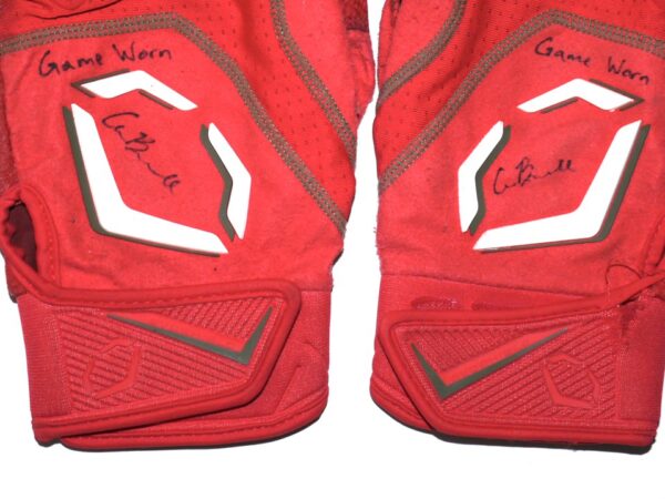 Cade Bunnell 2023 Mississippi Braves Game Worn & Signed Red EvoShield Batting Gloves