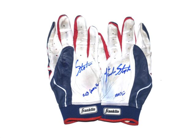 Landon Stephens 2023 Mississippi Braves Game Worn & Signed Franklin Powerstrap Batting Gloves